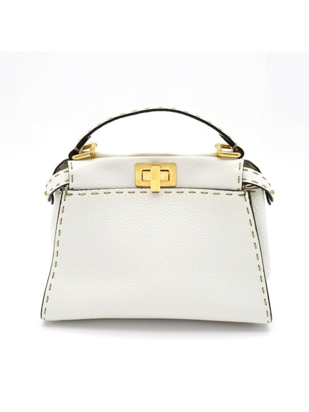 Fendi Mini Peekaboo Selleria 2-Way Handbag Leather White